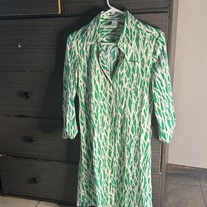 Diane Von Furstenberg Green and White Mini Dress